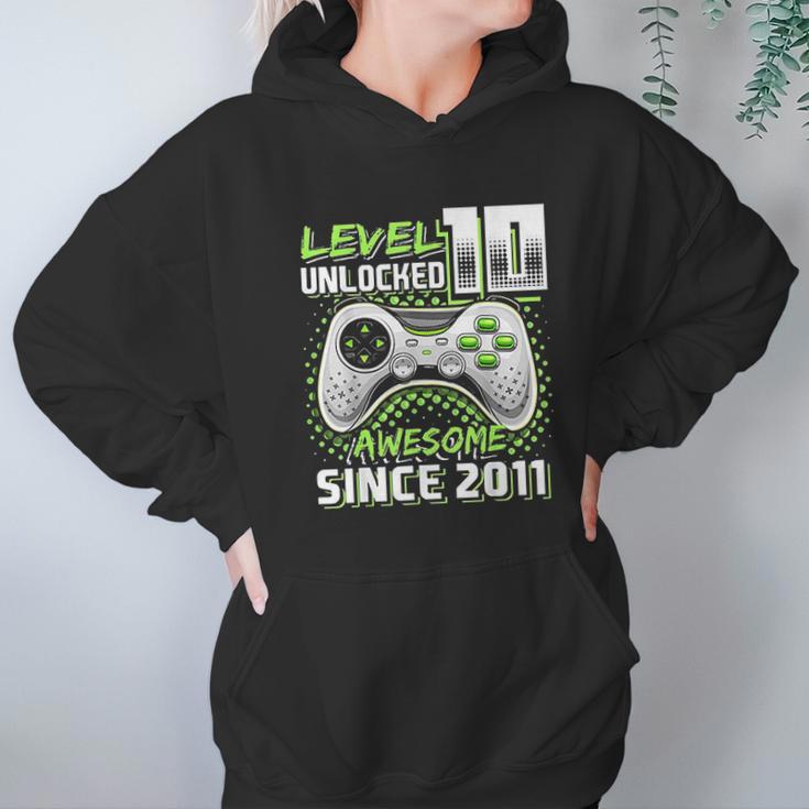 Level 10 Unlocked Awesome 2011 Video Game 10Th Birthday Gift Green Hoodie Gifts for Women