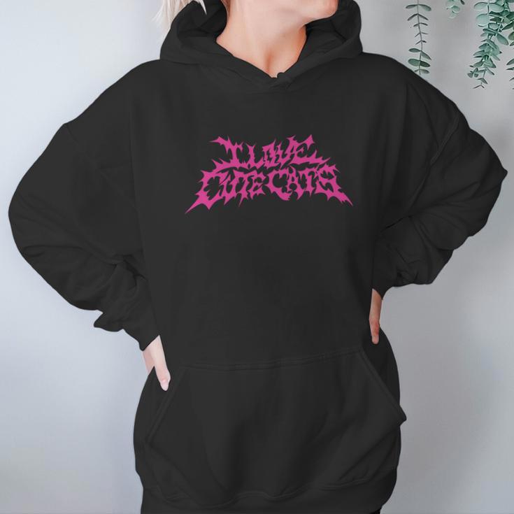 I Love Cute Cats Funny Death Metal Logo Style Hoodie Gifts for Women