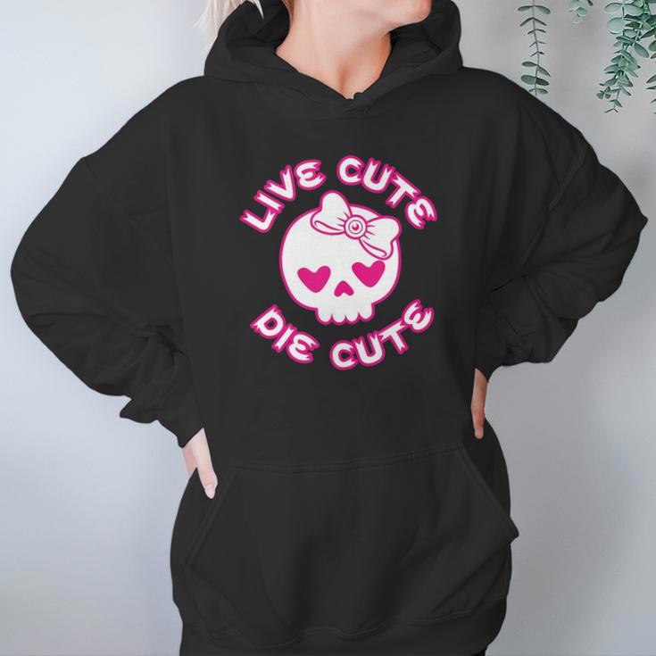 Pastel Goth Live Cute Die Cute Skull Bow And Heart Shape Hoodie Gifts for Women