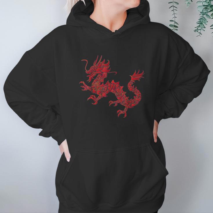 Red Chinese Firedrake Dragon Print Art Wear Hoodie Gifts for Women