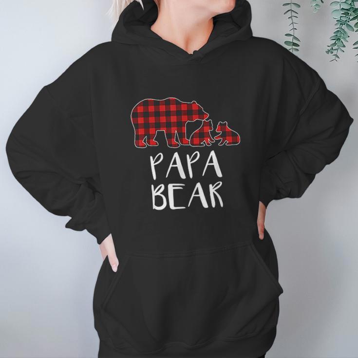 Red Plaid Papa Bear Two Cubs Matching Buffalo Pajama Xmas Hoodie Gifts for Women