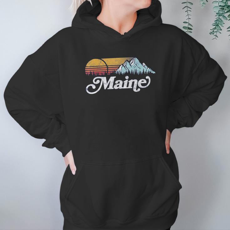 Retro Vibe Maine Vintage Mountains And Sun Hoodie Gifts for Women