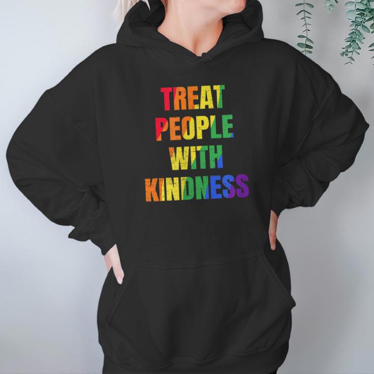 Treat People With Kindness Queer Lgbtq Love Equality Bi Hoodie Gifts for Women