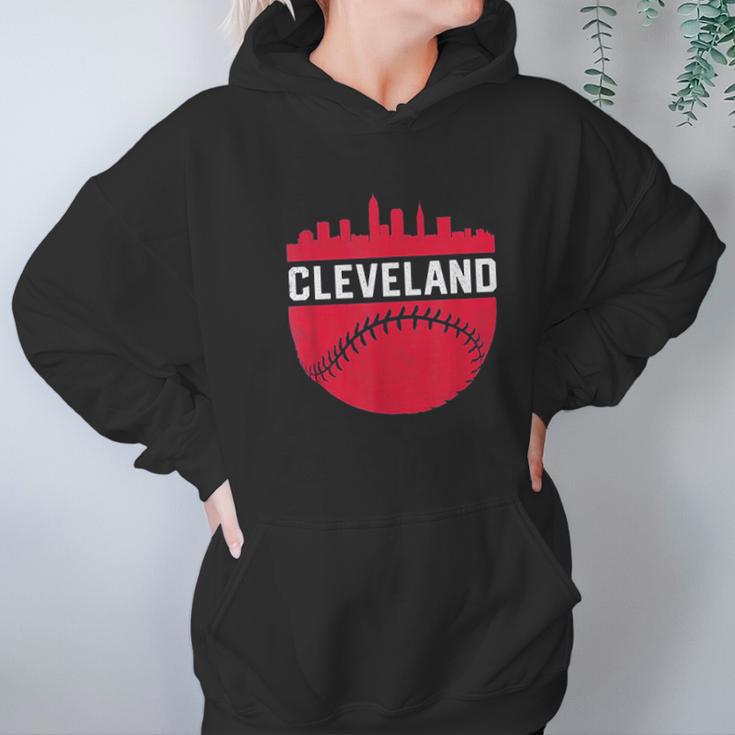 Vintage Downtown Cleveland Ohio Skyline Baseball Hoodie Gifts for Women