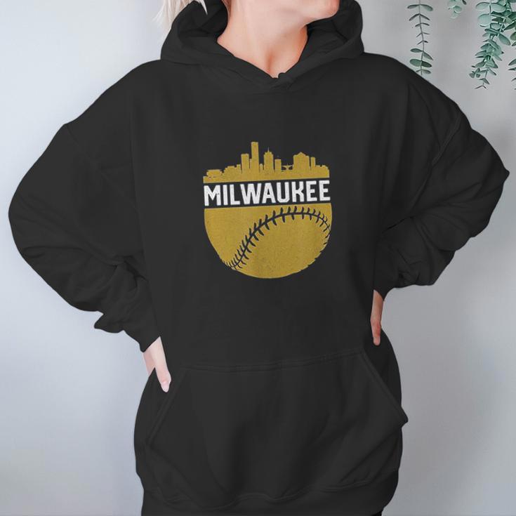 Vintage Downtown Milwaukee Wisconsin Skyline Baseball Hoodie Gifts for Women