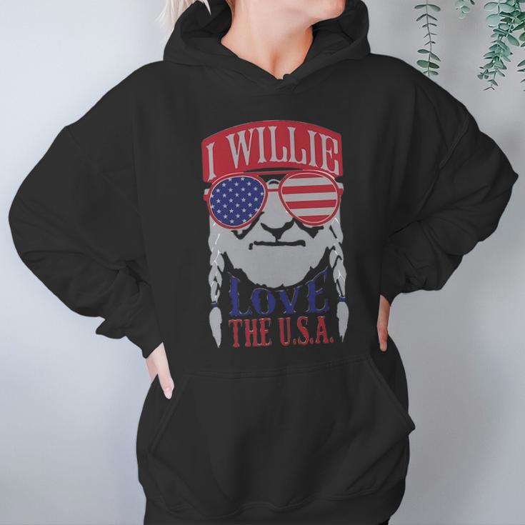 I Willie Love The Usa 4Th Of July Willie Nelson America Usa Independence Day Proud American Hoodie Gifts for Women