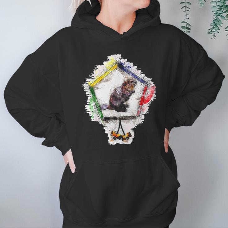 Wood Badge Critter Beaver Watercolor Sketch Print Hoodie Gifts for Women