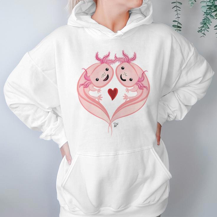 Axolotl Amphibian Love With Heart Valentine Hoodie Gifts for Women