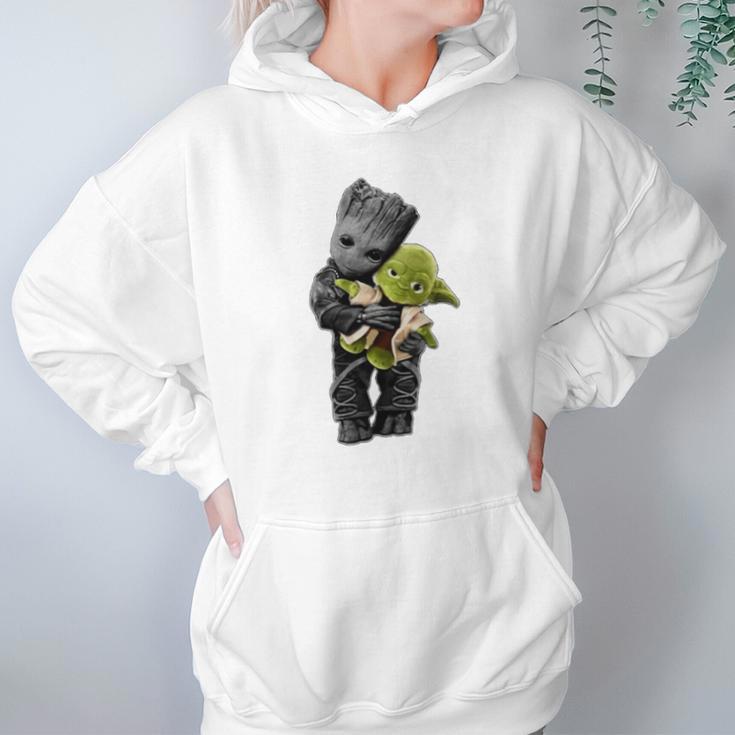 Baby Groot Hugging Baby Yoda Hoodie Gifts for Women