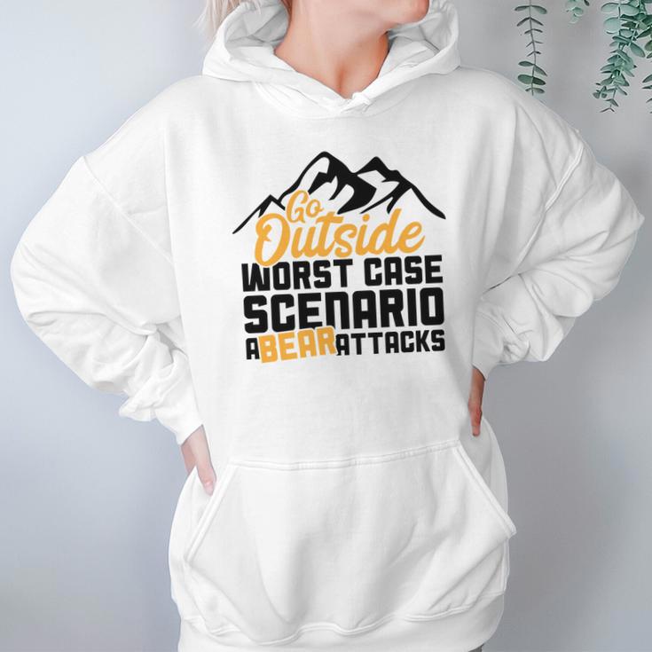 Funny Camping Go Outside Worst Case Bear Attacks Hoodie Gifts for Women