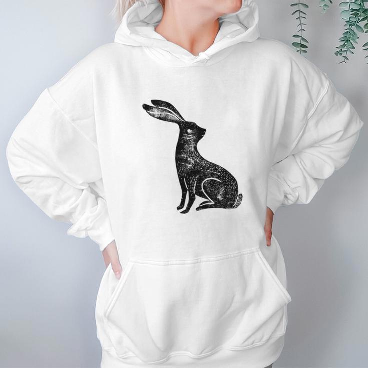 Hare Lino Print Hare Mad March Animal Hoodie Gifts for Women