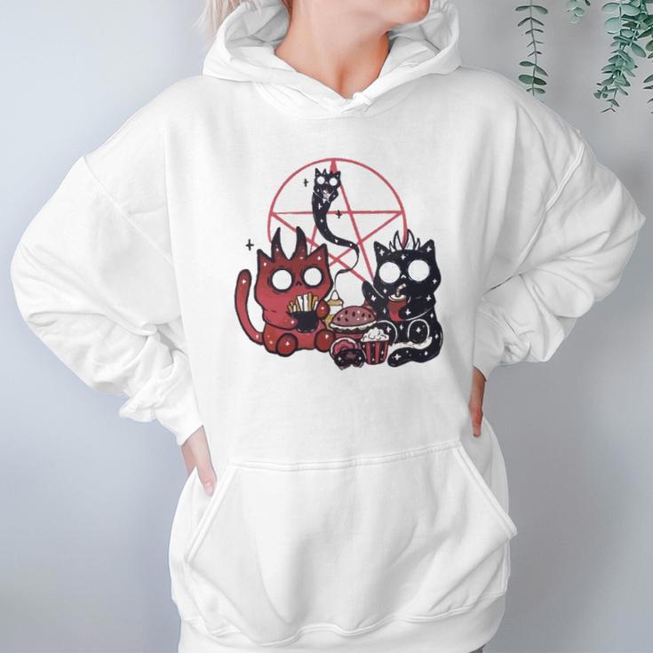 Kawaii Pastel Goth Art Cute Demon Cats Pentagram Fries Chill Hoodie Gifts for Women