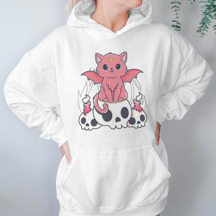 Kawaii Pastel Goth Cute Creepy Demon Cat And Skull Anime Art Hoodie Gifts for Women