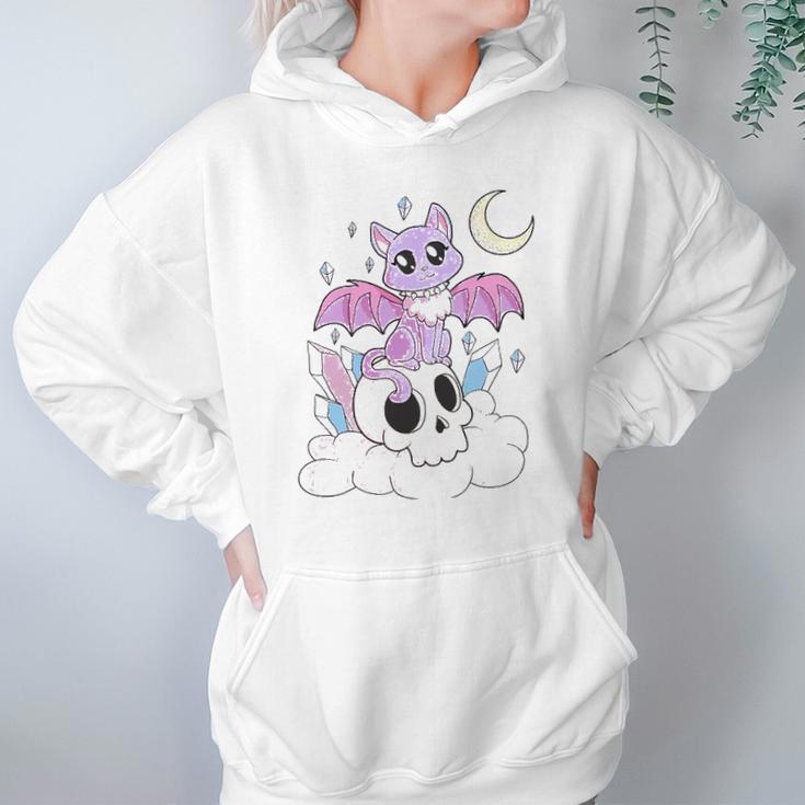 Kawaii Pastel Goth Witchy Cat And Skull Cute Creepy Hoodie Gifts for Women