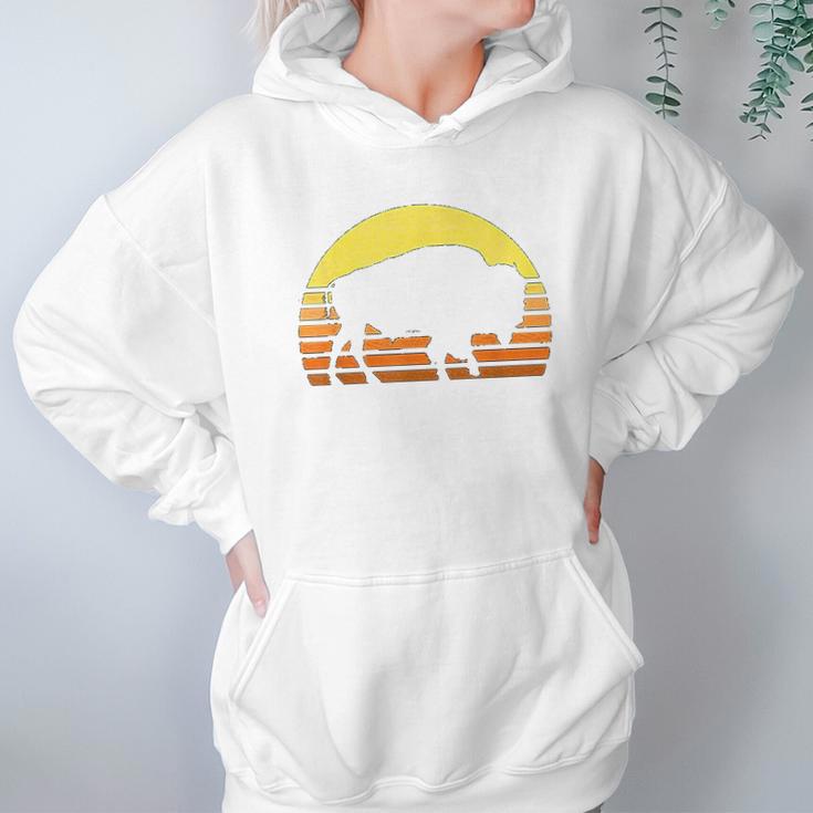 Native American Bison Buffalo Bull Western Indian Retro Sun Hoodie Gifts for Women