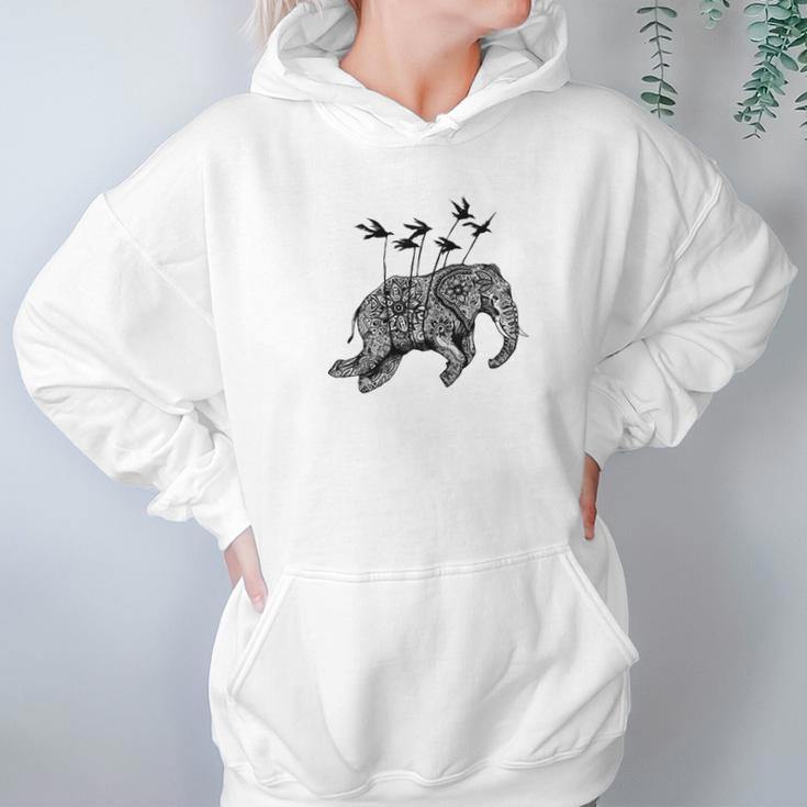 Ornate Elephant Tee Henna Mehndi Flying Hoodie Gifts for Women