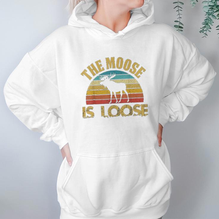 Retro Vintage Moose Is Loose Funny Moose Lover Gift Hoodie Gifts for Women