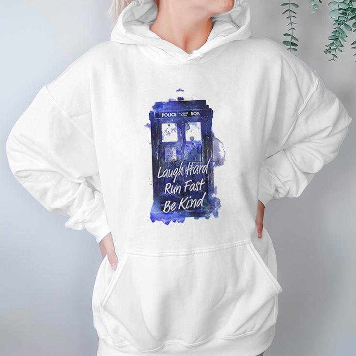 Ripple Junction Doctor Who Laugh Hard Run Fast Watercolor Tardis Junior Hoodie Gifts for Women