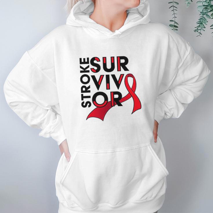 Stroke Survivor Red Ribbon Awareness Hoodie Gifts for Women