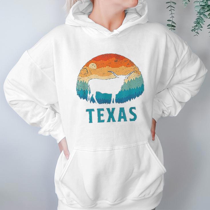 Texas Longhorn Cow Vintage Texan Cattle Herd Retro Lone Star Hoodie Gifts for Women