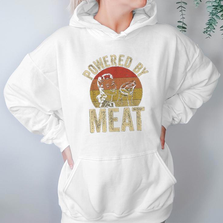 Vintage Powered By Meat Carnivore Woman Meat Eater Hoodie Gifts for Women