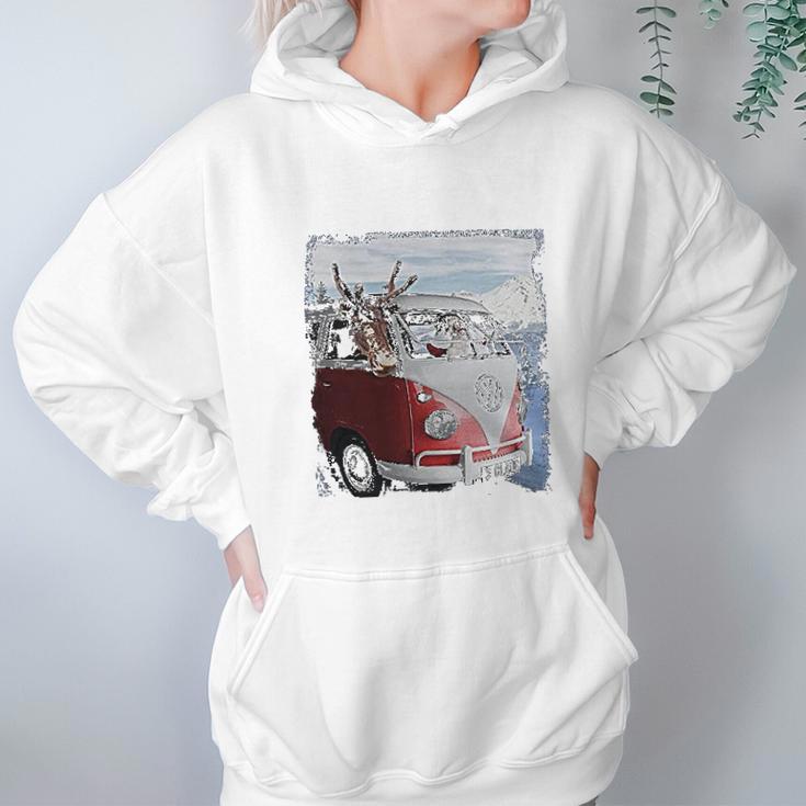 Volkswagen Santa And Reindeer Camper Van Hoodie Gifts for Women