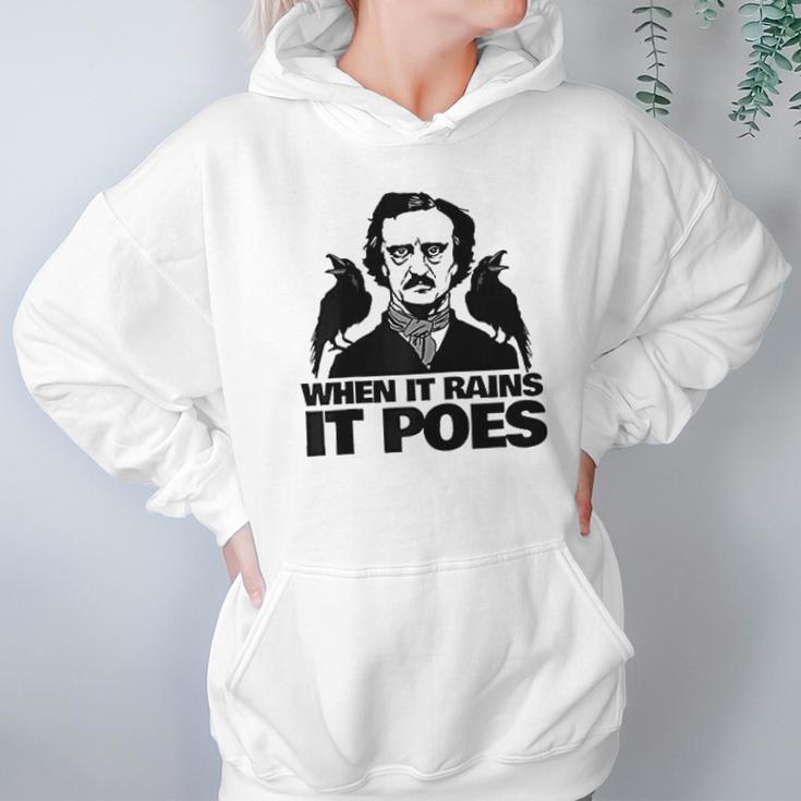 When It Rains It Poes Funny Edgar Allan Poe Hoodie Gifts for Women