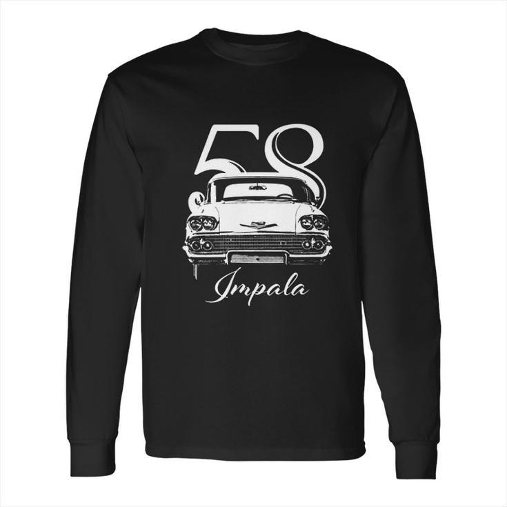 1958 Impala Grill View With Year And Model Long Sleeve T-Shirt