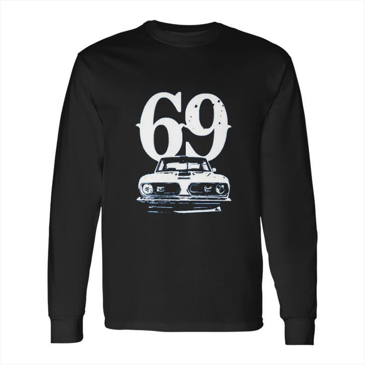 1969 Barracuda Grill View With Year Faded Look Charcoal Grey Long Sleeve T-Shirt