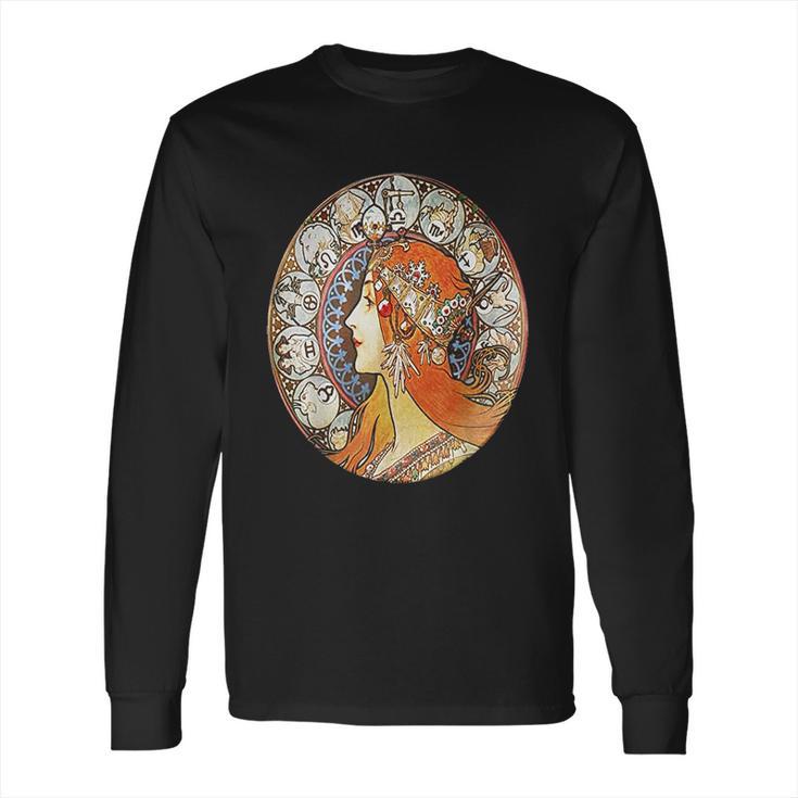 Art Nouveau Zodiac Signs Gypsy Fortune Teller Alphonse Mucha Long Sleeve T-Shirt