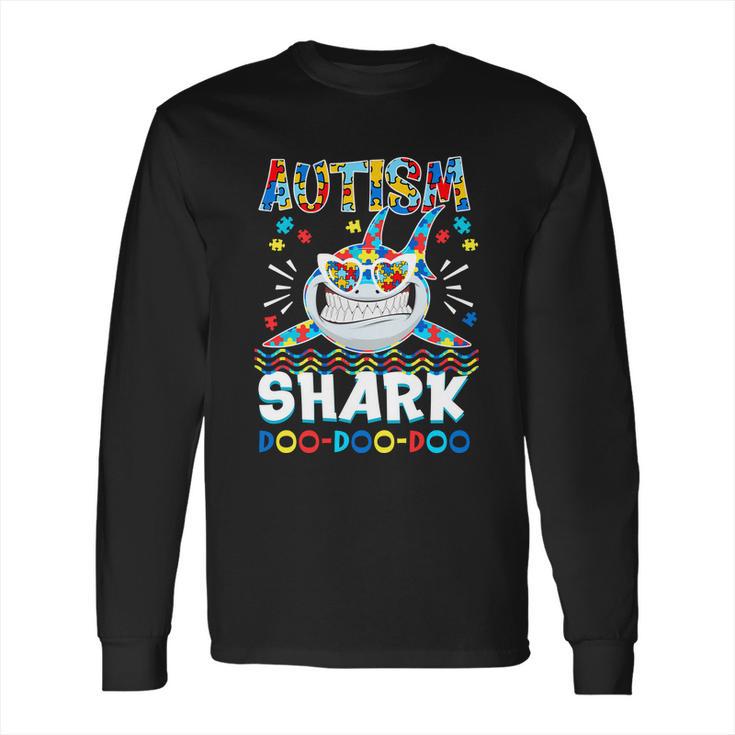 Autism Shark Doo Doo Doo Autism Awareness Puzzle Pieces Long Sleeve T-Shirt