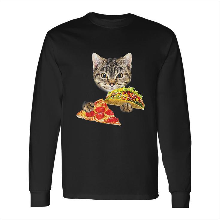 Cat Eating Taco And Pizza Shirt Funny Kitty By Zany Brainy Long Sleeve T-Shirt