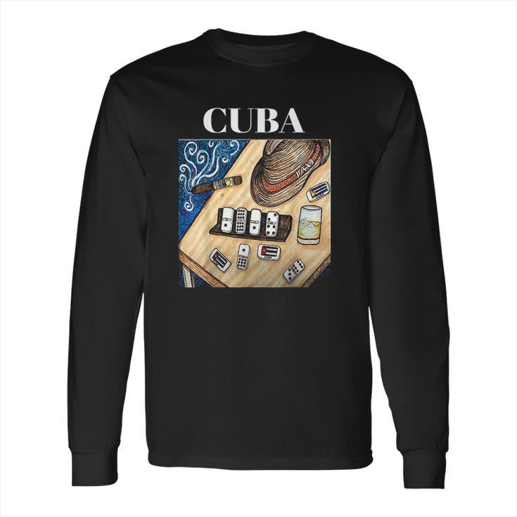 Cuban Dominos Cigar Fedora Hat Funny Cuba Long Sleeve T-Shirt