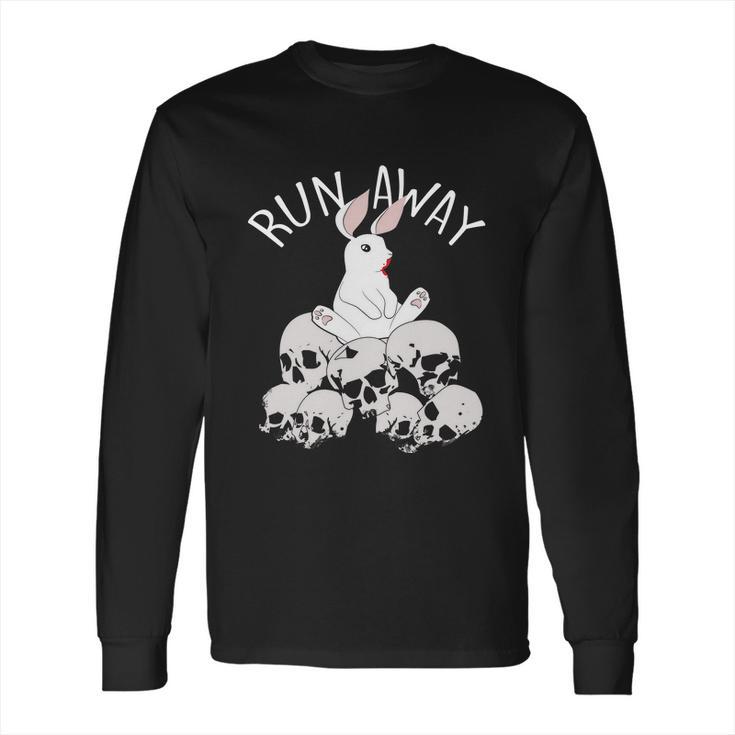 Cute Halloween Funny Halloween Day Run Away Bloody Bunny Skeleton Long Sleeve T-Shirt