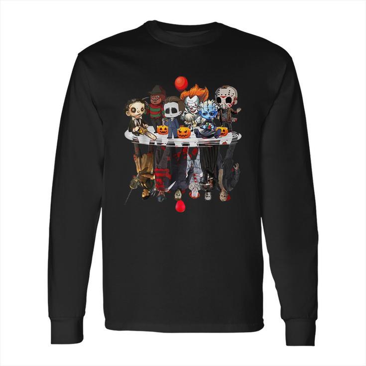 Cute Horror Movie Chibi Character Water Reflection Halloween Long Sleeve T-Shirt