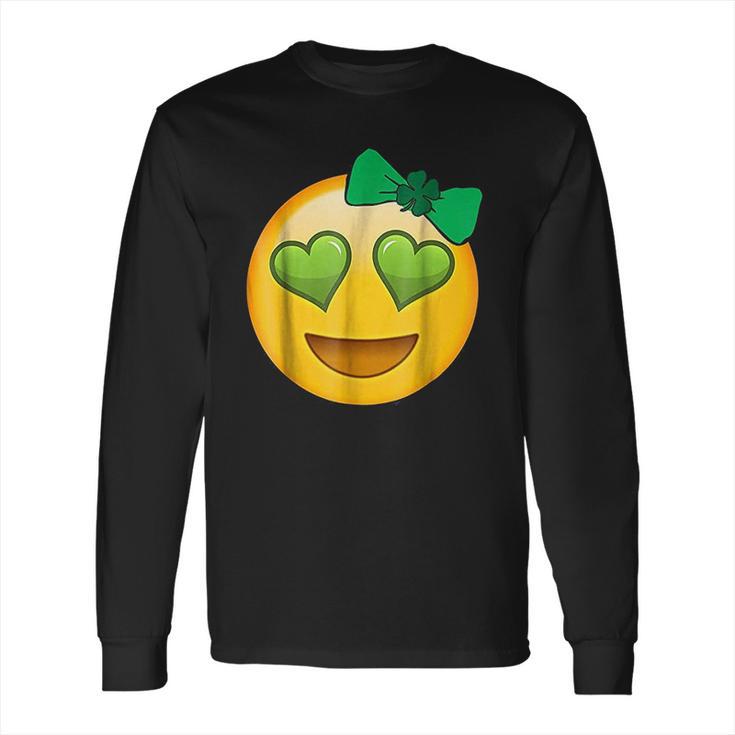 Emoji Saint Patricks Day Girls Green Heart Eyes Bow Long Sleeve T-Shirt