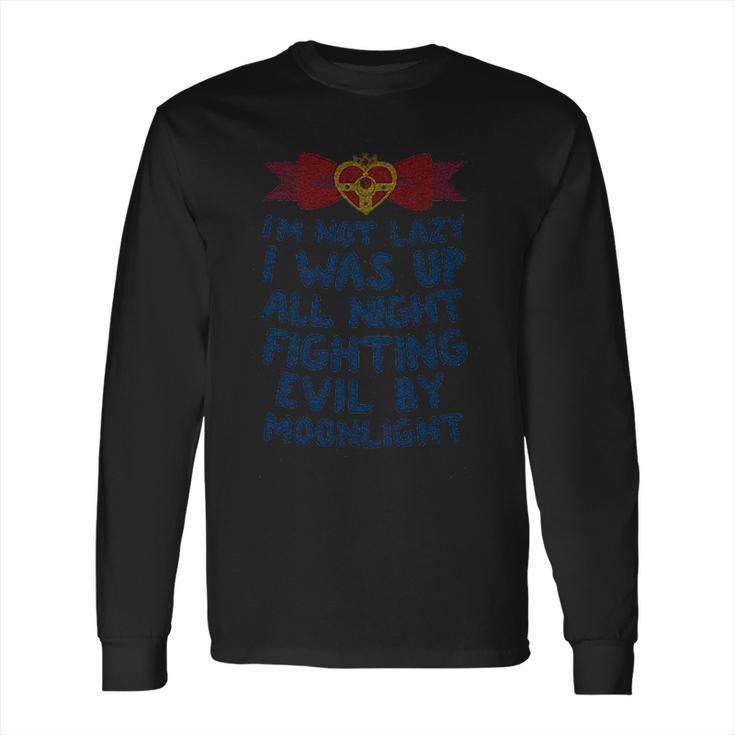 I Was Up Fighting Evil By Moonlight Heathered Long Sleeve T-Shirt