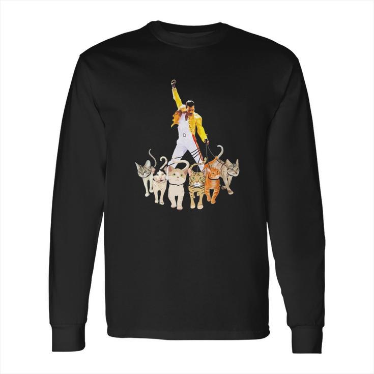 Freddie Mercury With Yellow Jacket And Cats Long Sleeve T-Shirt