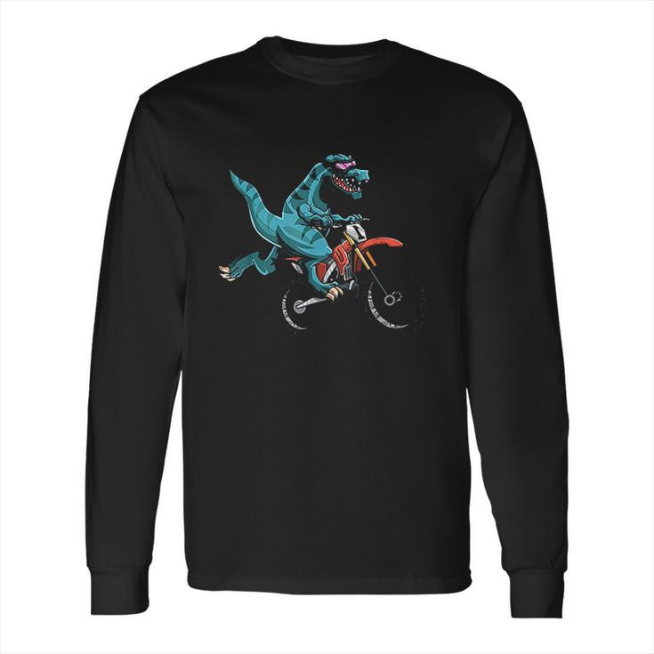 Funny Dino On Bike Trex Lover Rider Motorcycle Long Sleeve T-Shirt