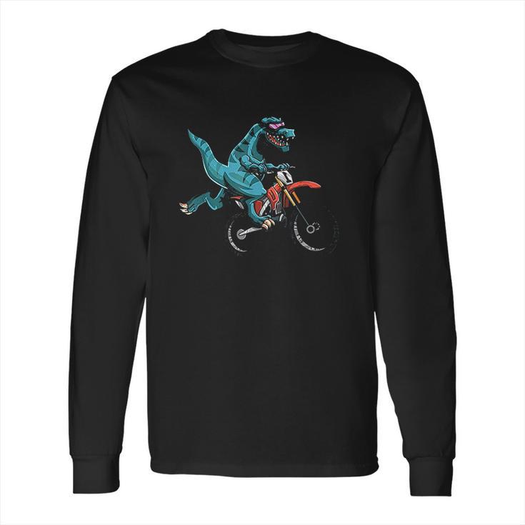 Funny Dino On Dirt Bike Trex Lover Rider Motorcycle Riding Long Sleeve T-Shirt