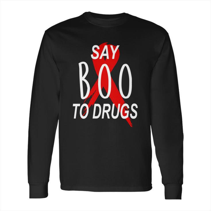 Funny Halloween Say Boo To Drugs Awareness Red Ribbon Long Sleeve T-Shirt