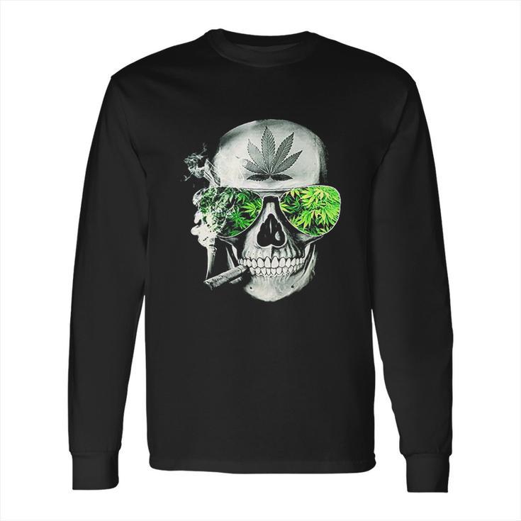 Funny Style Weed Cannabis Marijuana Smoking Skull Long Sleeve T-Shirt