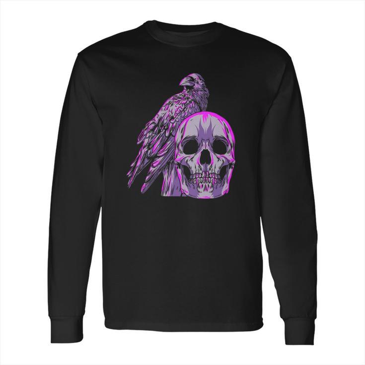 Goth Pastel Skull Crow Bird Skeleton Head Raven Gothic Lover Long Sleeve T-Shirt