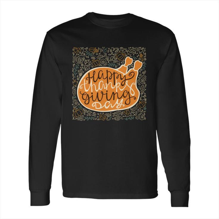 Happy Thanksgiving Day Turkey Pumpkin Logo Long Sleeve T-Shirt