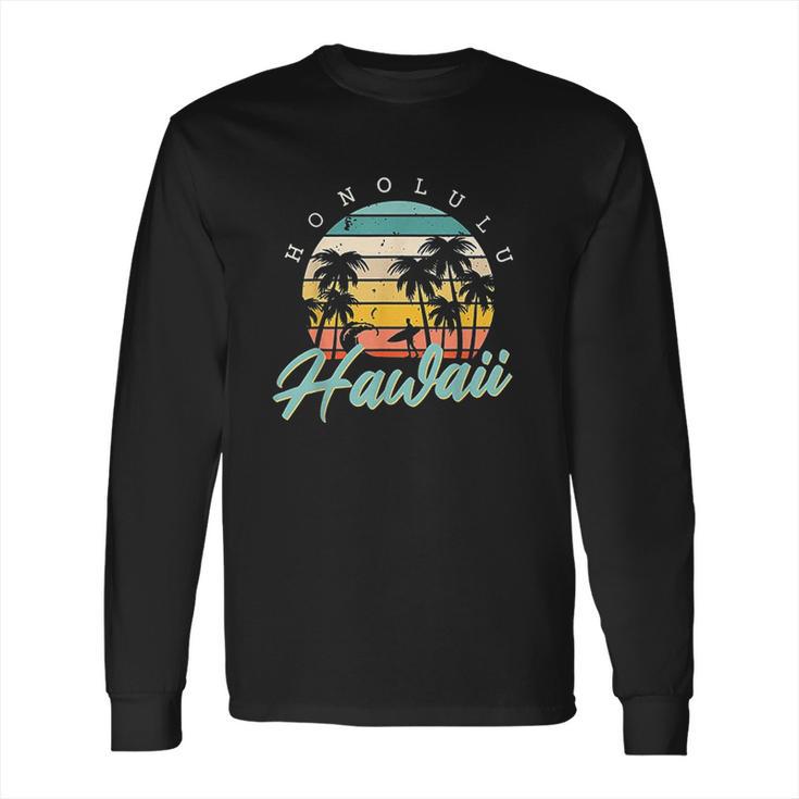 Honolulu Hawaii Aloha Hula Retro Vintage Sunset Summer Beach Long Sleeve T-Shirt