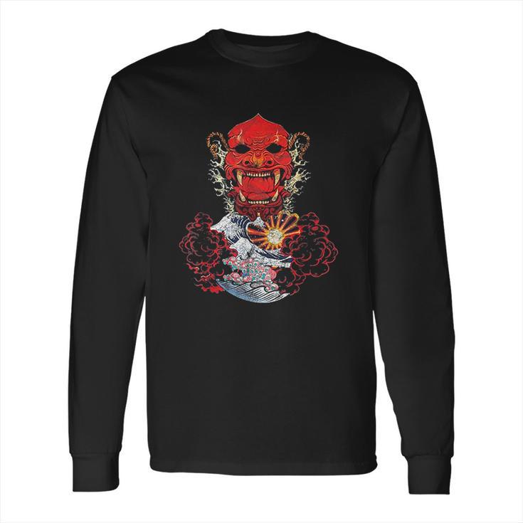 Japanese Red Samurai Oni Ogre Kanagawa Wave Demon Long Sleeve T-Shirt