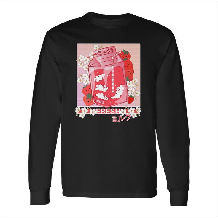 Kawaii Anime 90S Japanese Pastel Goth Strawberry Milk Long Sleeve T-Shirt