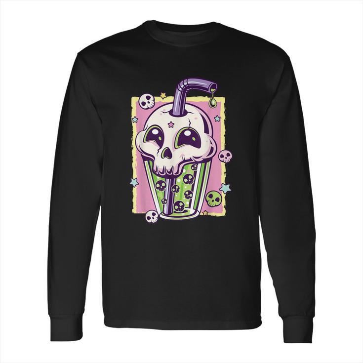 Kawaii Pastel Goth Creepy Skull Boba Bubble Tea Vaporwave Long Sleeve T-Shirt