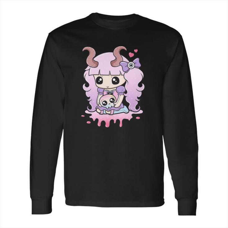 Kawaii Pastel Goth Cute Creepy Girl Anime Skull Long Sleeve T-Shirt