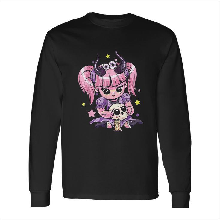 Kawaii Pastel Goth Cute Creepy Girl Skull Demon Evil Girl Long Sleeve T-Shirt